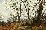 Vilhelm Groth To smapiger i skoven en efterarsdag oil painting on canvas